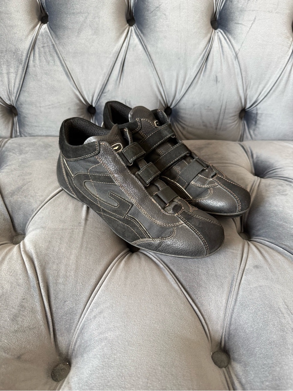 Alberto Guardiani Men’s Black Leather Sneakers US 9 Hook & Loop Italy Shoes